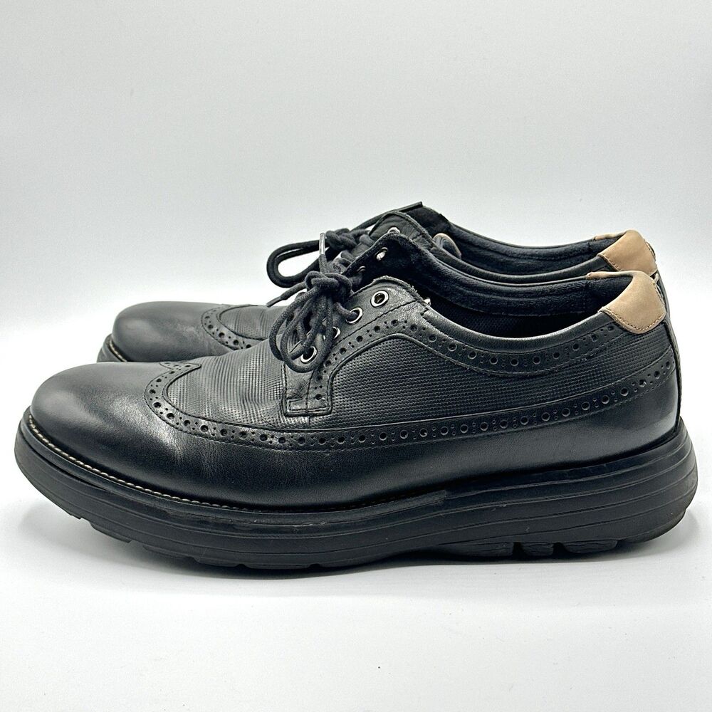 GDefy Dress Shoes Oxford Mens Size 10 Black Leather Brogue Wing Tip Comfort - Picture 5 of 13